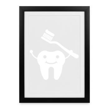 Tooth with toothbrush - Framed poster (27 × 37 cm) - black - Front