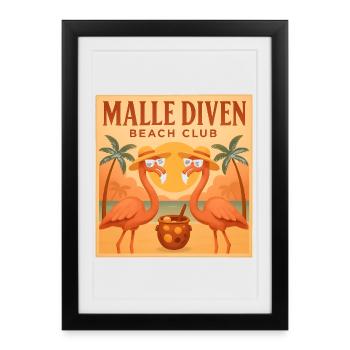 Malle Diven Beach Club Flamingo Mallorca Party - Affiche encadrée (27 × 37 cm) - noir - Devant