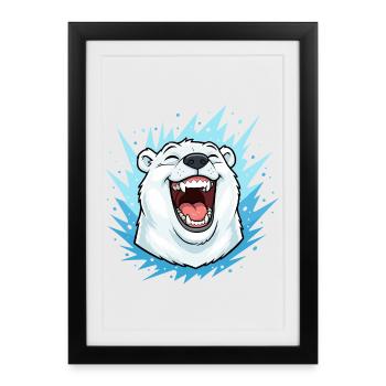 Ours polaire rieur dans la foudre bleue - Affiche encadrée (27 × 37 cm) - noir - Devant