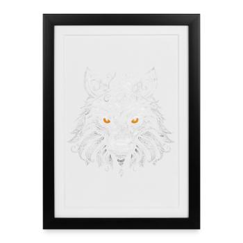 Loup Fenrir nordique - Mandala viking Design - Affiche encadrée (27 × 37 cm) - noir - Devant