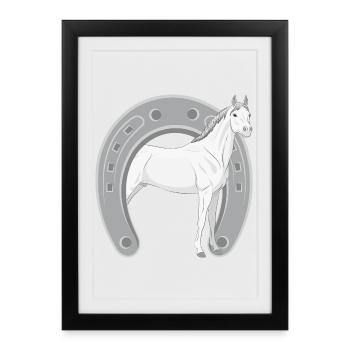 Un cheval Abbayan dans un fer à cheval retourné - Affiche encadrée (27 × 37 cm) - noir - Devant