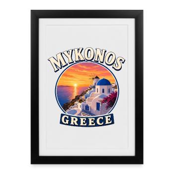 Vacances à Mykonos Coucher du soleil en mer Méditerranée - Affiche encadrée (27 × 37 cm) - noir - Devant