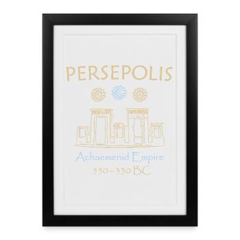 Persépolis, Iran, ruines de dessins à la main Patrimoine mondial - Affiche encadrée (27 × 37 cm) - noir - Devant