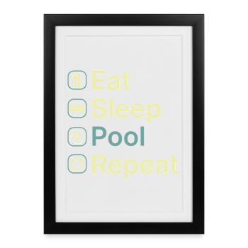 Mange Sleep Pool Répète Drôle de joueur de billard - Affiche encadrée (27 × 37 cm) - noir - Devant