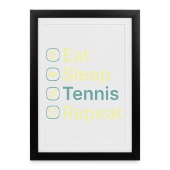 Mange, Dors, Tennis, Répète, Drôle de joueur de tennis Cadeau - Affiche encadrée (27 × 37 cm) - noir - Devant