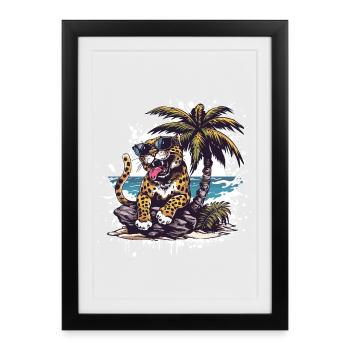 Leopard Sommer Comic - Gerahmtes Poster (27 × 37 cm) - Schwarz - Vorne