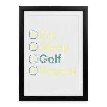 Mangez Dormez Golf, Répétez Cadeau Drôle de Golfeur - Affiche encadrée (27 × 37 cm) - noir - Devant