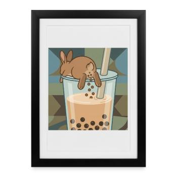 Cute Bunny Funny Boba Bubble Tea - Framed poster (27 × 37 cm) - black - Front