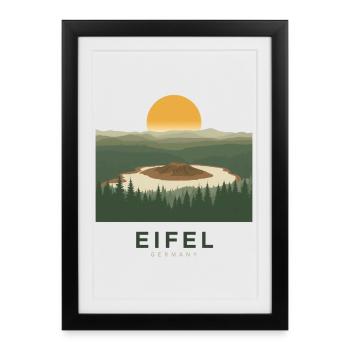 Volcan de l’Eifel | Affiche vintage de la nature - Affiche encadrée (27 × 37 cm) - noir - Devant