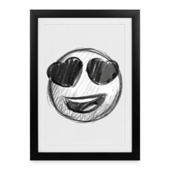 Emoji kiss heart love Emoji - Affiche encadrée (27 × 37 cm) - noir - Devant