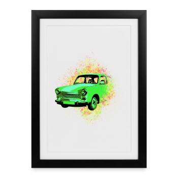 Carton Psychédélique Trabi GDR | Voiture culte - Affiche encadrée (27 × 37 cm) - noir - Devant