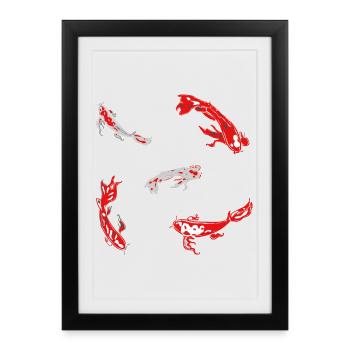 carp red fish koi japan pattern abstract art - Framed poster (27 × 37 cm) - black - Front