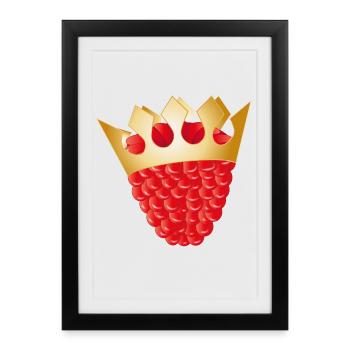 framboise rouge juteuse avec une couronne dorée - Affiche encadrée (27 × 37 cm) - noir - Devant