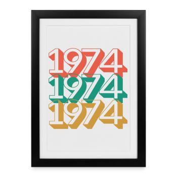 Motif rétro de blocs de couleurs 1974 - Affiche encadrée (27 × 37 cm) - noir - Devant