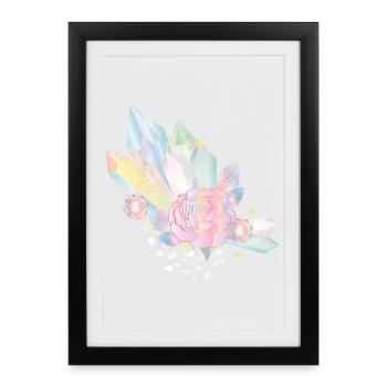 cristaux irisés avec ailes elfiques et rose - Affiche encadrée (27 × 37 cm) - noir - Devant