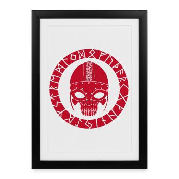 Tête de mort viking rouge - Affiche encadrée (27 × 37 cm) - noir - Devant