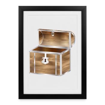 empty treasure chest made of wood with metal fittings - Framed poster (27 × 37 cm) - black - Front