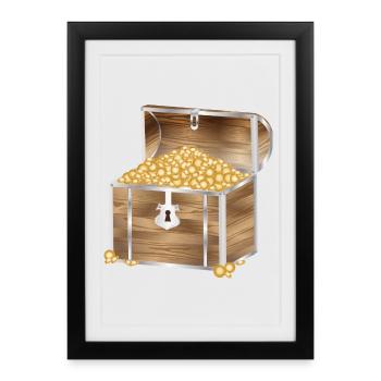 Wooden treasure chest filled with gold coins - Framed poster (27 × 37 cm) - black - Front