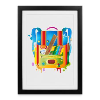 colorful school ranches with school accessories - Framed poster (27 × 37 cm) - black - Front
