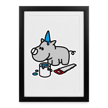 Drôle de rhinocéros anniversaire fête fête - Affiche encadrée (27 × 37 cm) - noir - Devant