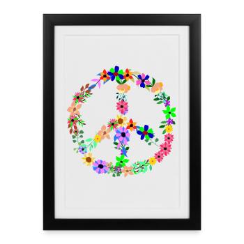 Peace Hippi Flower Power - Gerahmtes Poster (27 × 37 cm) - Schwarz - Vorne