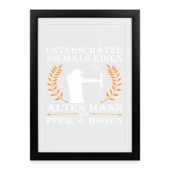 Bogenschießen, Bogensport, Bogenschütze, Archery - Gerahmtes Poster (27 × 37 cm) - Schwarz - Vorne