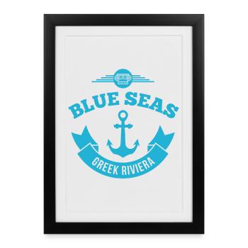 Mers Bleues Riviera Grecque - Affiche encadrée (27 × 37 cm) - noir - Devant