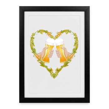 deux verres à bière remplis dans la monture du cœur de houblon - Affiche encadrée (27 × 37 cm) - noir - Devant