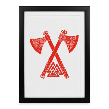 Axes and red Viking symbol - Framed poster (27 × 37 cm) - black - Front
