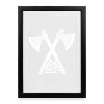 Haches et symbole viking blanc - Affiche encadrée (27 × 37 cm) - noir - Devant