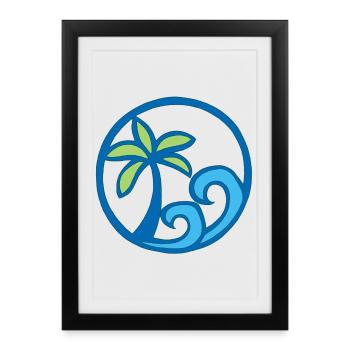 Vagues et palmier - Affiche encadrée (27 × 37 cm) - noir - Devant