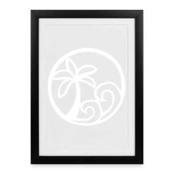 Vagues et palmier blanc - Affiche encadrée (27 × 37 cm) - noir - Devant
