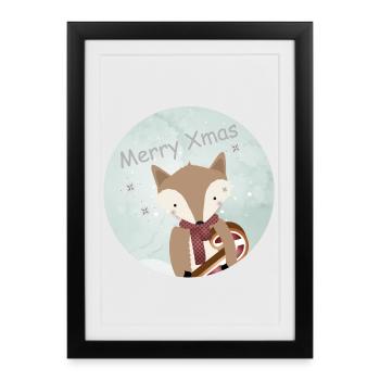 renard doré pour Noël avec canne à sucre - Affiche encadrée (27 × 37 cm) - noir - Devant