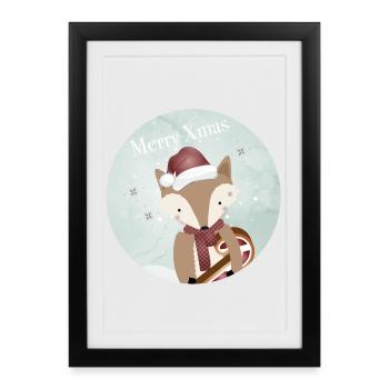 renard doré pour Noël avec canne à sucre - Affiche encadrée (27 × 37 cm) - noir - Devant