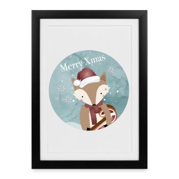 golden fox for Christmas with Christmas hat - Framed poster (27 × 37 cm) - black - Front