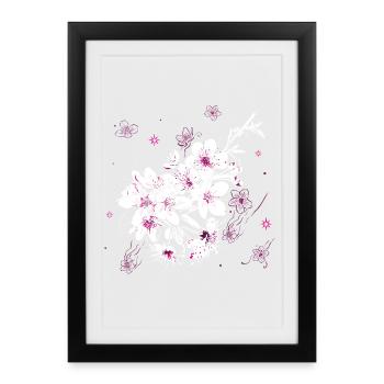 Printemps Sakura en fleurs de cerisier - Affiche encadrée (27 × 37 cm) - noir - Devant