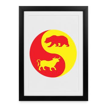 Taureau Yin Yang et ours rouge et jaune - Affiche encadrée (27 × 37 cm) - noir - Devant