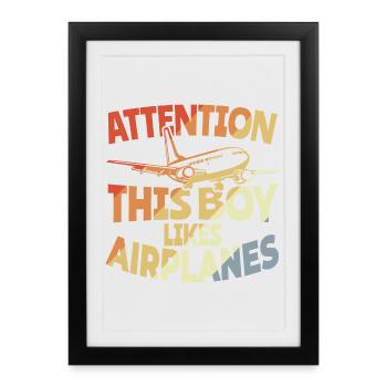 This boy likes airplanes - Framed poster (27 × 37 cm) - black - Front
