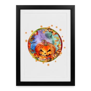 Citrouille d’Halloween dans l’ambiance automnale avec les étoiles - Affiche encadrée (27 × 37 cm) - noir - Devant