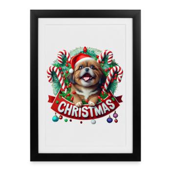 christmas Mignon petit chien - Affiche encadrée (27 × 37 cm) - noir - Devant