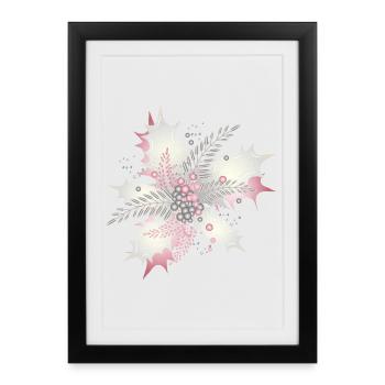 Holly branch in white, silver and dusky pink - Framed poster (27 × 37 cm) - black - Front