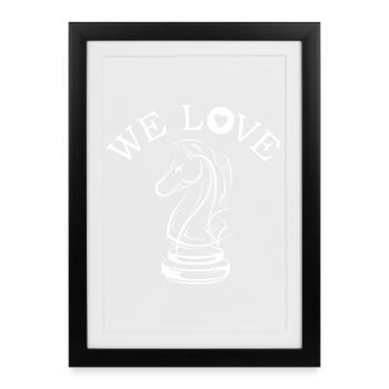 Cheval Echecs Symbole Love Club Illustration icône - Affiche encadrée (27 × 37 cm) - noir - Devant
