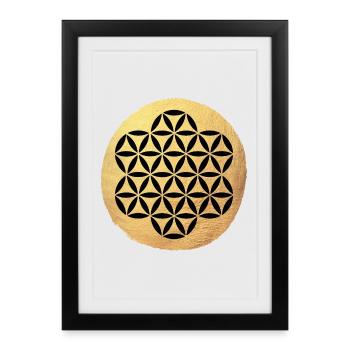 Cercle de Yoga Fleur de Vie Motif Or om Namaste - Affiche encadrée (27 × 37 cm) - noir - Devant