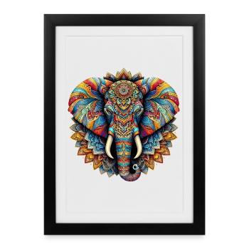 Éléphant décoré de Mandalas - Affiche encadrée (27 × 37 cm) - noir - Devant