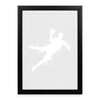 Handball Explosion Lancer Saut Lanceur Handball Joueur - Affiche encadrée (27 × 37 cm) - noir - Devant