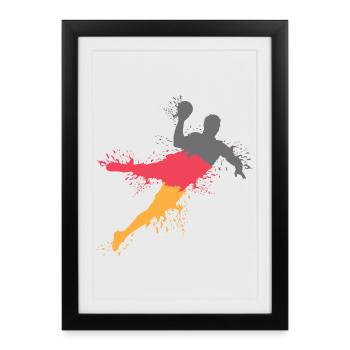Handballer Explosion Handball Team Deutschland - Gerahmtes Poster (27 × 37 cm) - Schwarz - Vorne