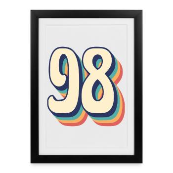 Vintage Retro T-Shirt Number 98, Ninety Eight - Framed poster (27 × 37 cm) - black - Front