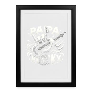 papa rockx fête des pères papa cadeau papa papa - Affiche encadrée (27 × 37 cm) - noir - Devant