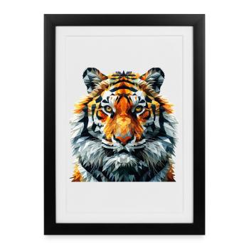 Geometric Lion Head Art Print - Framed poster (27 × 37 cm) - black - Front