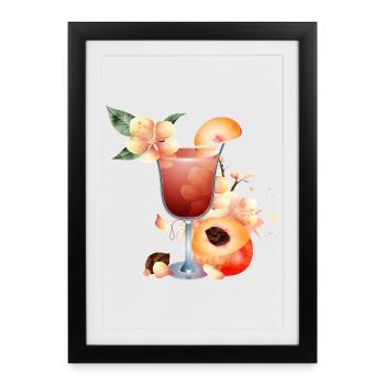 Cocktail with peach half and peach blossoms - Framed poster (27 × 37 cm) - black - Front